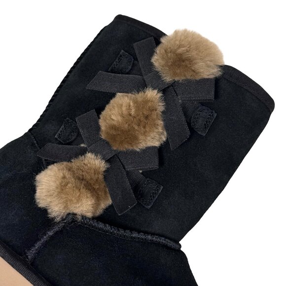 NEW Kookaburra By UGG Victoria Suede Boots SZ 8 Black Shearling Fur Bow Winter - Picture 9 of 11